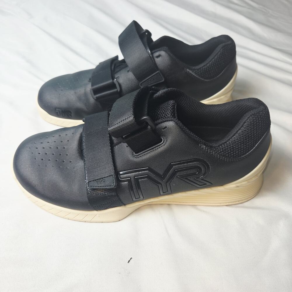 TYR L-1 Lifter Shoes Mens 9.5 Womans 11 Black Beige Weightlifting Gym Straps - Picture 3 of 7